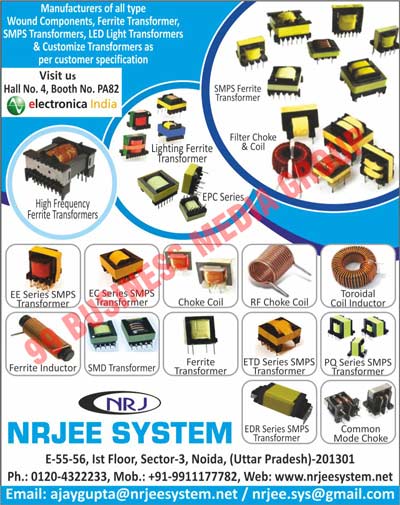Wound Components, Ferrite Transformers, SMPS Transformers, Led Light Transformers, Customize Transformers, SMPS Ferrite Transformers, Lighting Ferrite Transformers, High Frequency Ferrite Transformers, EPC Series Transformers, EE Series SMPS Transformers, EC Series SMPS Transformers, Choke Coils, RF Choke Coils, Toroidal Coil Inductors, Ferrite Inductors, SMD Transformers, ETD Series SMPS Transformers, PQ Series SMPS Transformers, EDR Series SMPS Transformers, Common Mode Chokes, Filter Chokes, Filter Coils