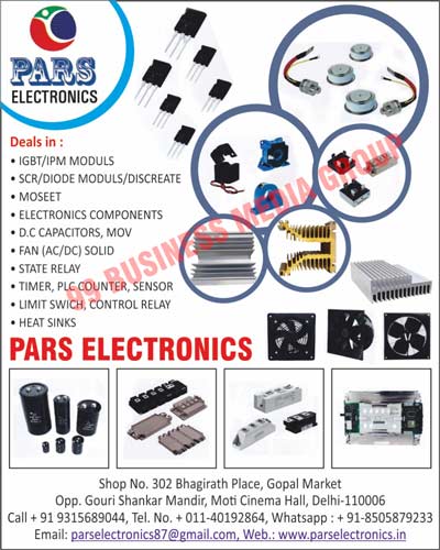 IGBT Moduls, IPM Moduls, SCR, Diode Moduls, Discreates, Moseets, Electronics Components, DC Capacitors, Movs, AC Fans, DC Fans, Solid Fans, State Relays, Timers, PLC Counters, Sensors, Limit Switches, Control Relays, Heat Sinks