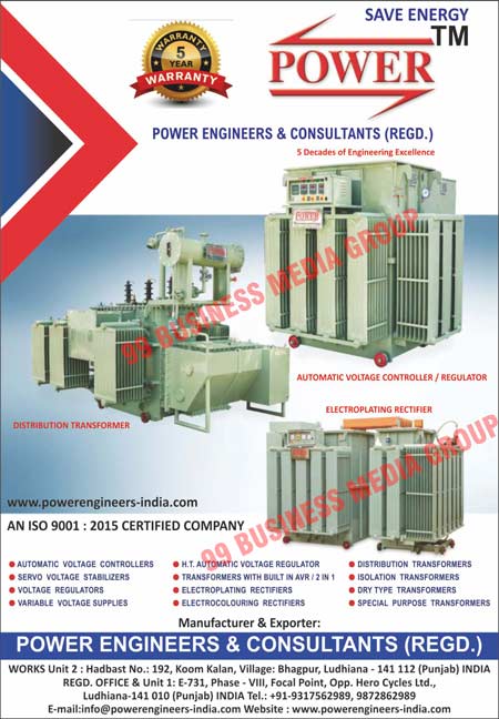 Electrical Products, Distribution Transformer, Isolation Transformers, Servo Voltage Stabilizers, Special Purpose Transformers, Variable Voltage Supplies, Automatic Voltage Controllers, Rolling Contact Type Electroplating Rectifiers, Rolling Contact Type Servo Voltage Controllers, Electroplating Rectifiers, Special Purpose Transformers, Automatic Voltage Controllers, Automatic Voltage Regulators, H.T. Automatic Voltage Regulators, Dry Type Transformers, Electrocolouring Rectifiers, Voltage Regulators