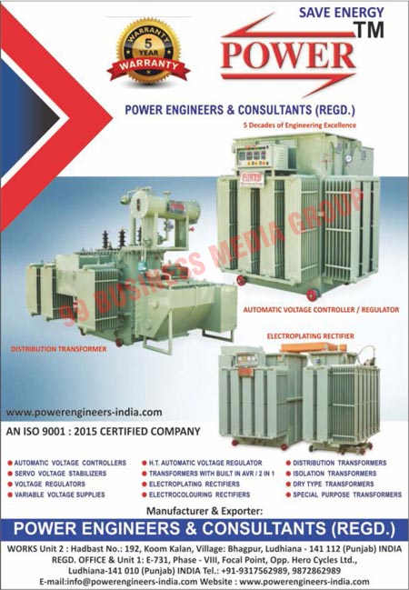Electrical Products, Distribution Transformers, Isolation Transformers, Servo Voltage Stabilizers, Special Purpose Transformers, Variable Voltage Supplies, Automatic Voltage Controllers, Rolling Contact Type Electroplating Rectifiers, Rolling Contact Type Servo Voltage Controllers, Electroplating Rectifiers, Special Purpose Transformers, Automatic Voltage Regulators, HT Automatic Voltage Regulators, Dry Type Transformers, Electrocolouring Rectifiers, Voltage Regulators, Electrical Transformers