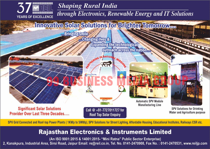 Automatic SPV Modules, SPV Solutions, Solar Power Plants, SPV Grid Connected, Roof-top Power Plants, Street Lighting SPV Solutions, Affordable Housings, Educational Institues, Railways CSR, Drinking Water SPV Solutions, Agriculture Purpose SPV Solutions, Automatic SPV Module Manufacturing Lines