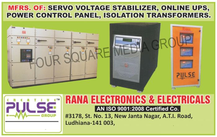 Servo Voltage Stabilizers, Online UPS, Power Control Panels, Isolation Transformers