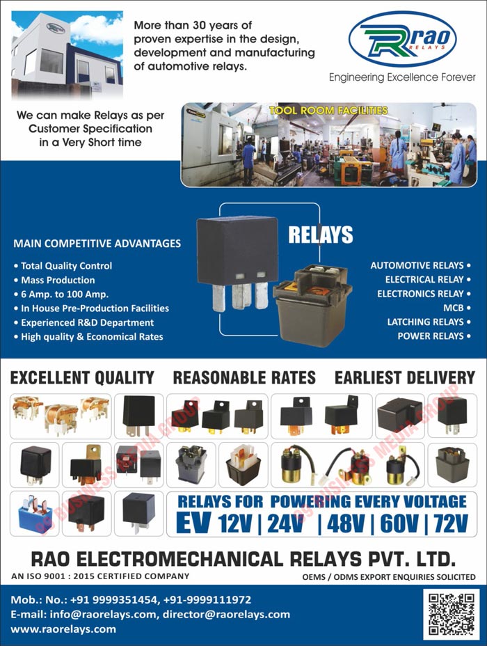 Electromagnetic Relays, Automotive Relays, Power Relays, Electrical Relays, Electronic Relays, Latching Relays, MCB Relays, MCBs, Smart Meter Latching Relays