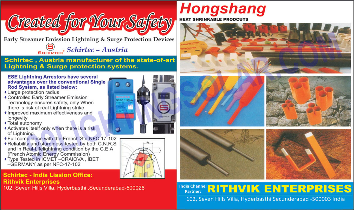 Surge Protection Devices, Streamer Emission Lightning,Early Streamer Emission Lightning, Heat Shrinkable Products, Lightning Protection Systems, Wires, Cables, LT Capacitor, HT Capacitors, Circuit Breakers, Led Aviation, Industrial Lighting Fixtures