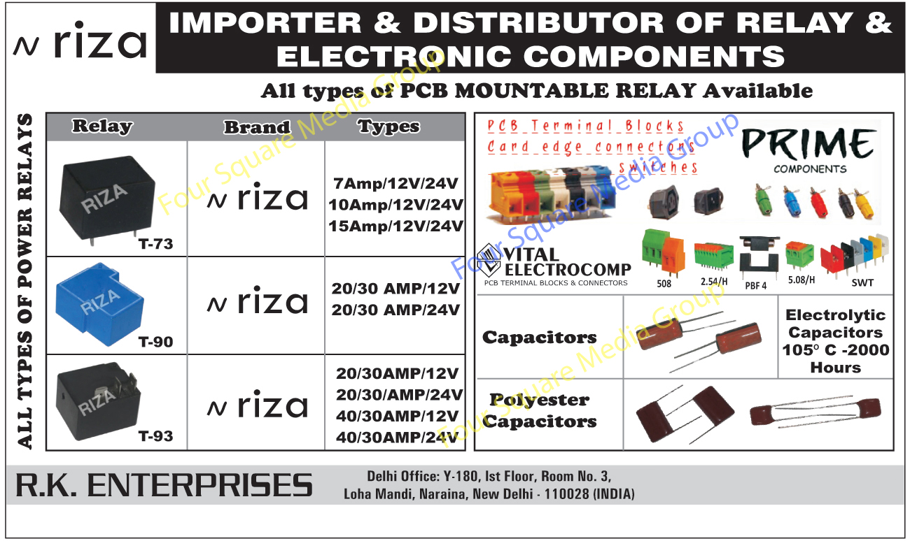 Capacitor, Electronic Components, Relays, Polyester Capacitor, Electrolytic Capacitors, Printed Circuit Board Mountable Relay, Power Relay, Printed Circuit Board Terminals, Printed Circuit Board Blocks, Printed Circuit Board Connectors,PCB Mountable Relay