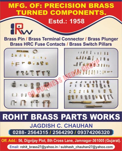 Precision Brass Turned Components, Brass Pins, Brass Terminal Connectors, Brass Plungers, Brass HRC Fuse Contacts, Brass Switch Pillars