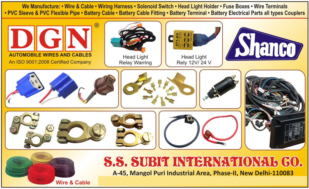 Automotive Wiring Harnesses  Automotive Solenoid Switches - S.S. Subit  International Co., Manufacturers in New Delhi