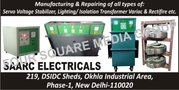 Servo Voltage Stabilizers, Variac Lighting Transformers, Variac Isolation Transformers, Rectifiers