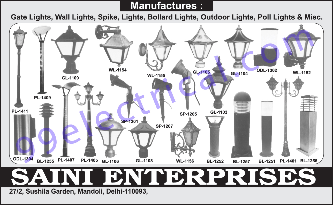 Gate Lights, Wall Lights, Spike Lights, Bollard Lights, Outdoor Lights, Poll Lights,Electrical Items, Electrical Products
