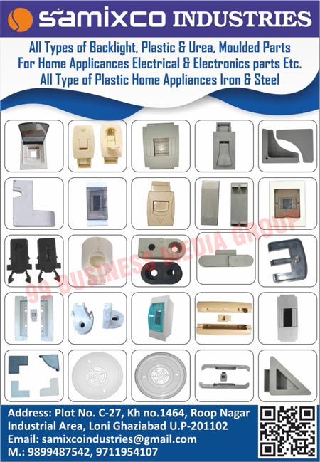 Home Appliances Backlights, Home Appliances Moulded Parts, Home Appliances Plastics, Home Appliances Urea, Home Appliances Electrical Parts, Home Appliances Electronics Parts, Plastic Home Appliances Irons, Plastic Home Appliances Steels, MCB Box Parts, MCB Boxes, MCB Box Locks, Fan Sheets, MCB Distribution Boards, MCB Channels, Hinges, MCB Enclosure Box Locks