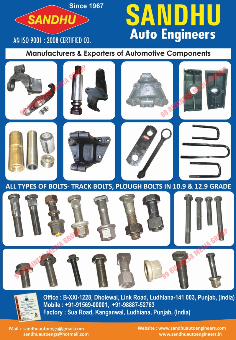 Automotive Components, Industrial Fasteners, Parabolic Leaf Springs, Automotive Bolts, Track Bolts, Plough Bolts