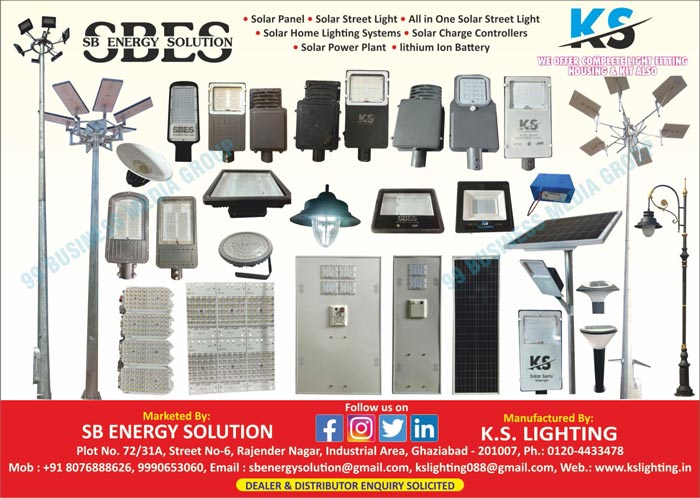 Solar Panels, Solar Street Lights, Solar Home Lighting Systems, Solar Charge Controllers, Solar Power Plants, Lithium Ion Batteries