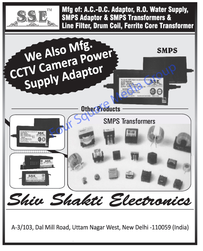 CCTV Camera Power Supply Adapters, AC DC Adapters, SMPS Adapters, Transformer Drum Chock Coils, SMPS Transformers, Ferrite Core Transformers, Line Filters, Adapter, Drum Coil, Transformers, AC Adapters, DC Adapters, RO Water Supply, Ferrite Core Transformer