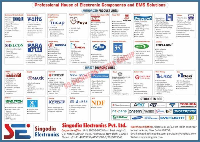 Electronic Components, CMOS Logics, Linears, Transistors, SCRs, Voltage Regulators, Crystals, OSC, Eproms, E Eproms, Trimpots, Dials, AD Converters, DA Converters, Tantalum Capacitors, Static Ram, Dynamic Ram, Chip Resistance, MLCC, CMOS Pal, CMOS Gal, Fast Recovery Diodes, Micro Processors, Schottky Diodes, Micro Controllers, Led Displays, LCDs, Relays, MOVs, Mosfets, IGBTs, Multilayer Capacitors, Connectors, Sockets, Rectifiers, Thyristors, Transistors, Darlington Transistors, Swithching Diodes, Zener Diodes, Schottky Barrier Diodes, SCRs, DIACS, Traics, Transient Voltage Supressors, TVS, Linear Voltage Regulators, Surface Mounted Semiconductors,Power Relay, Heretically Sealed relay, Automotive Relay, Automotive Module, Signal Relay, Latching Relay, Industrial Relay, Relay Socket, Solid State Relays, MLCC, Radial MLCC, Axial MLCC, LC Filter, Radial Bead Filter, Axial Bead Filter, Emi Filter, Power Capacitors, Quartz Crystal Resonator, Voltage Regulators, LDO Voltage Regulators, VLDO Voltage Regulators, CMOS ULDO Voltage Regulators, DDR termination Switch, USB Switch, Step Down Swithing Voltage Regulators, LED Drivers, Signal Conditioning, Din Connectors, Dmi RFI Filters, Fuse Holders, Power Distribution Units, Sockets, Power Entry, Radial Capacitor, Non Polar Capacitor, Bi Polar Capacitor, Low ESR Capacitor, Low Voltage Capacitor, Switching Diodes, Monolithic Crystal Filter, Clock Oscillator, Power Module, SMD Aluminium E Cap, Aluminium E Cap, Ferrite Core, Varistor, DCC, TVS Rectifier, Bridge Rectifier, NTC, SPD, Active Electronic Components, Passive Electronic Components, EMS Solutions, Electrolytic Capacitors, Diodes, CMOS Linears, CMOS Eeproms, Relays, Led Driver Ics, Led Driver Integrated Circuits, MLCC Capacitors, Chip Capacitors, Oscillators, Transistors, Leaded Resistances, Power Regulators, Chip Resistances, Ceramic Capacitors, LEDs, Varistors, LCD Display Modules