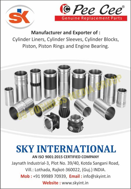 Automotive Replacement Parts, Cylinder Liners, Cylinder Sleeves, CI Castings, Air Cooled Blocks, Water Cooled Blocks, Pistons, Piston Rings, Bearings, Connecting Rods, Crankshafts, Camshafts, Cylinder Blocks, Engine Bearings