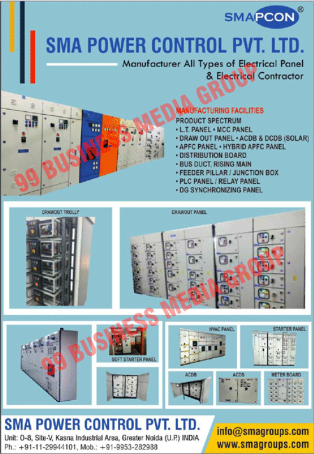 Electrical Panels, LT Panels, MCC Panels, Bus Ducts, Rising Mains, Draw Out Panels, APFC Panels, Feeder Pillers, Amp Panels, HT Panels, DG Synchronization Panels, Electrical Contractors, Hybrid APFC Panels, Distribution, Junction Boxes, PLC Panels, Relay Panels, ACDB Solars, DCDB Solars