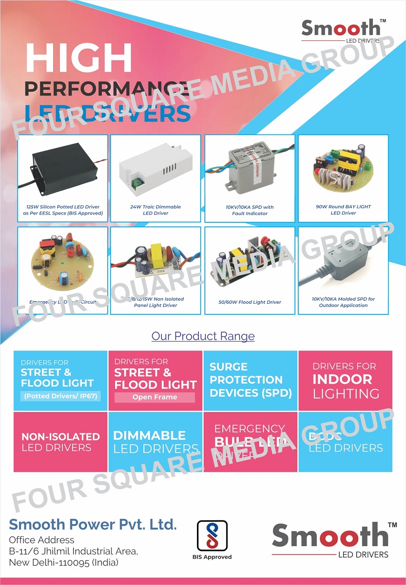 Led Drivers, Street Light Drivers, Flood Light Drivers, Surge Protection Devices, SPD, Indoor Light Drivers, Non Isolated Led Drivers, Dimmable Led Drivers, Emergency Bulb Led Drivers, DCDC Led Drivers, Panel Light Drivers, Led Bulb Circuits, Bay Light Drivers