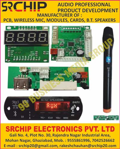 PCBs, Printed Circuit Boards, Wireless MICs, Mouldes, Cards, B.T. Speakers