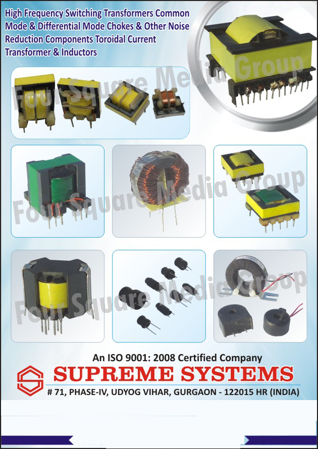 Common Mode High Frequency Switching Transformers, Differential Mode Chokes, Noise Reduction Components, Toroidal Current Transformers, Inductors