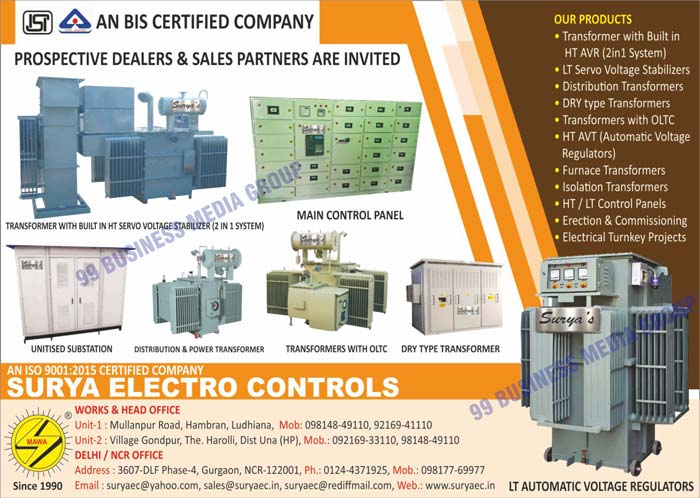 Transformers, Main Control Panels, Dry Type Transformers, Unitised Substations, Distribution Transformers, Power Transformers, LT Automatic Voltage Regulators, LT Servo Voltage Stabilizers, HT AVR Built Transformers, Automatic Voltage Regulators, Furnace Transformers, Isolation Transformers, HT Control Panels, LT Control Panels, Erection Services, Commissioning Services, Electrical Turnkey Projects, OLTC Transformers, HT AVT Automatic Voltage Regulators