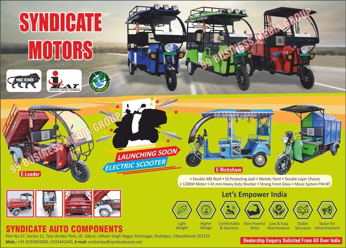 Electric Rickshaws, Battery Operated Rickshaws, Electric Vehicles, Electric Loaders, Windshield Wiper Arms, Windshield Blades, New Gen Type Blades, Flat Type Blades, Conventional Type Blades, U Hook Type Arms, Box Clip Type Arms, Electric Scooters, Electric Rickshaw Double ABS Roofs, Electric Rickshaw SS Protecting Jaalies, Electric Rickshaw Metalic Paints, Electric Rickshaw Double Layer Chassis, Electric Rickshaw Strong Front Glasses, Electric Rickshaw FM Music Systems, Electric Rickshaw BT Music Systems, Electric Carts