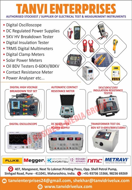 Electrical Test Instruments, Electrical Measurement Instruments, Digital Oscilloscopes, DC Regulated Power Supplies, Breakdown Testers, Digital Insulation Testers, TRMS Digital Multimeters, Digital Clamp Meters, Solar Power Meters, Oil BDV Testers, Contact Resistance Meters, Power Analysers, Digital High Voltage Breakdown Test Sets, Automatic Contact Resistance Meters, Insulation Resistance Testers, Transformer Test Oil BDV Kits