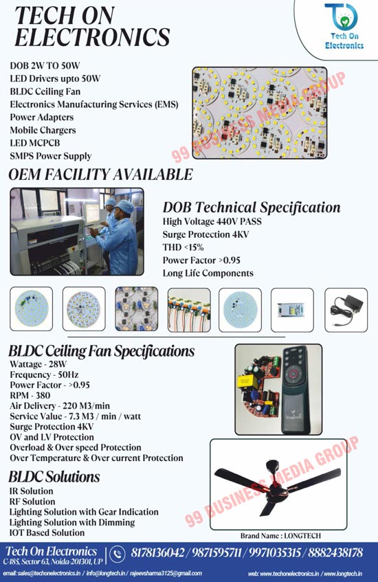 Led Light Printed Circuit Board Assemblies, Led Light PCB Assemblies, SMD Printed Circuit Board Assemblies, SMD PCB Assemblies, Mobile Charger PCB Assemblies, Mobile Charger Printed Circuit Board Assemblies, Indoor Light Drivers, Led Drivers, EMS on Large Volumes, OEM Services, POE Switches, Adapters, Led MCPCBs, Components, Power Adapters, Mobile Chargers, DOB Lights, BLDC Ceiling Fans, PCB Assemblies, Led Bulb Drivers, Led Panel Light Drivers, SMPS Adapters, Led Lights