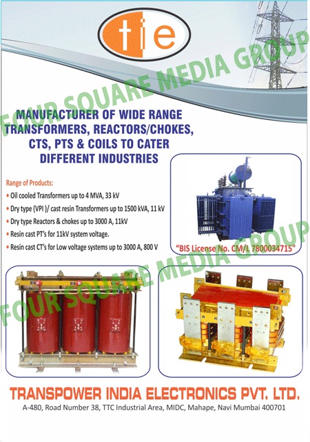 Oil Immersed Power Transformers, Oil Immersed Distribution Transformers, Dry Type Transformers, AC Reactors, DC Reactors, Voltage Transformers, Control Transformers