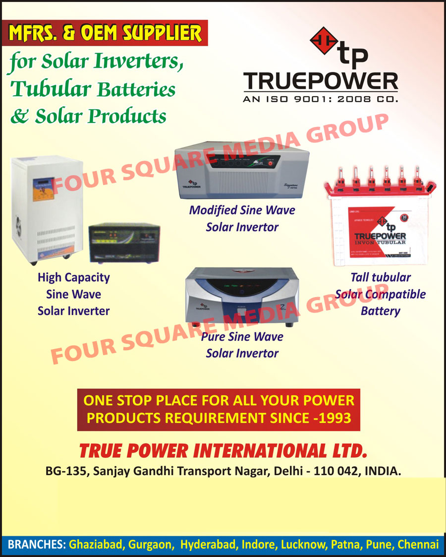 Solar Inverters, Tubular Batteries, Solar Products, Modified Sine Wave Solar Inverters, Tall Tubular Solar Compatible Batteries, Pure Sine Wave Solar Inverters, Sine Wave Solar Inverters,Batteries, Inverters