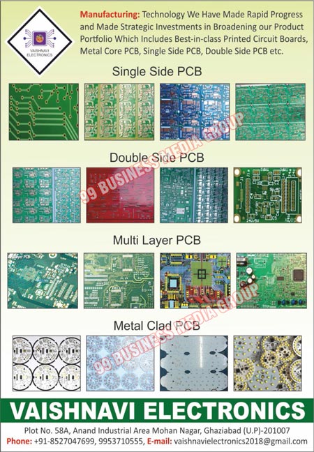 Single Side PCBs, Double Side PCBs, Multi Layer PCBs, Metal Clad PCBs, Metal Core PCBs, Printed Circuit Boards