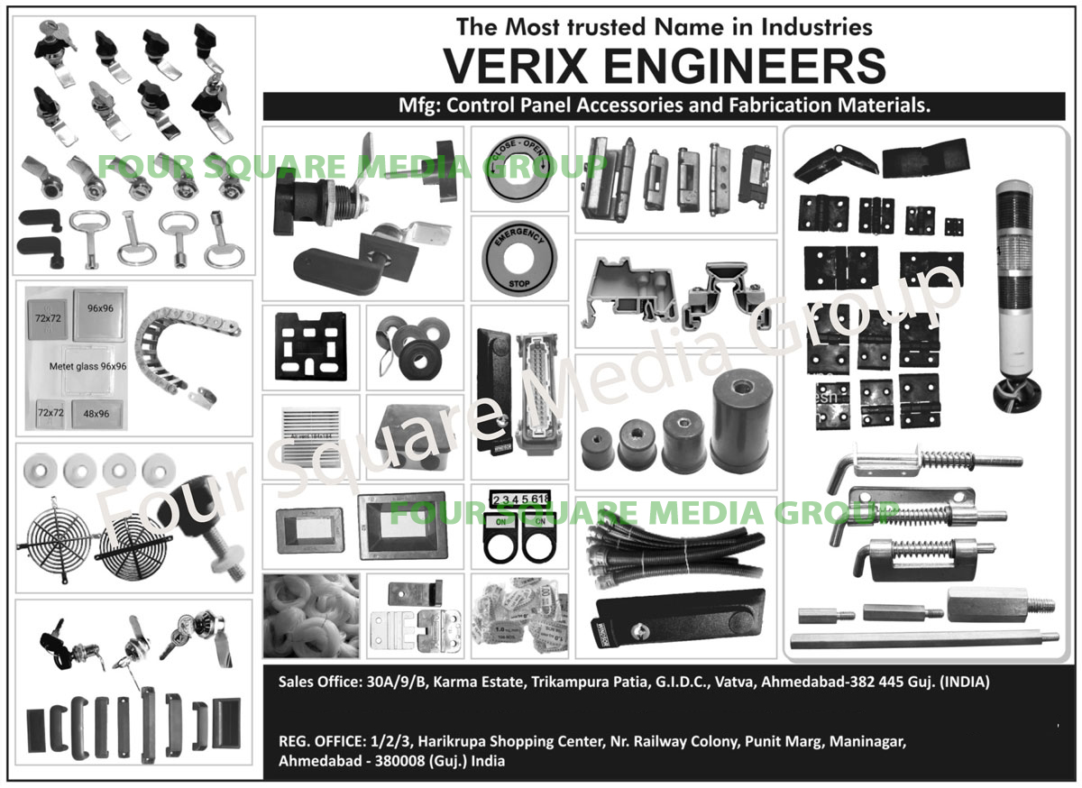 Control Panel Accessories, Lubrication Materials, PVC Ferrules, PVC Spirals, PVC Channels, PVC Soft Rubber Components, PVC Pipe Fittings, PVC Pipe Coppers, Nylon Meter Glasses, Nylon Handles, Nylon Hinges, Tie Mounts, Pocket Handles, Mab End Clamps, Term channel End Clamps, Air Ventilations, Nylon Cable Trays, Printed Circuit Board Studs, Nylon Printed Circuit Board Studs, Brass Printed Circuit Board Studs, Document Holders, DRG Pockets, Nylon Locks, Metal Locks, Printing Machine PVC Sleeves, Printing Machine Cartages, Terminal Marker PVC Snap, PB Legend Plates, Panel PVC Knob, Self Adhesive Gaskets,Panel Solutions, Air Filter, Hinges, PVT White Maker, Black Legend Plate Mail, Emergency Stop, Cable Tray, Gasket, Panel Accessories, Locks, PVC Clamp, PVC Color Ferules