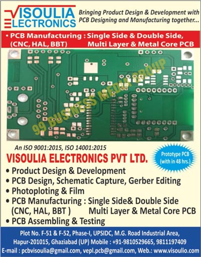 PCB Designing Services, PCB Development Services, PCB Schematic Capture Services, Gerber Editing Services, Photoplotings, Gerber Films, Single Sided PCBs, Printed Circuit Boards, Double Sided PCBs, Multi Layer PCBs, Metal Core PCBs, PCB Assemblings, PCB Testing Services