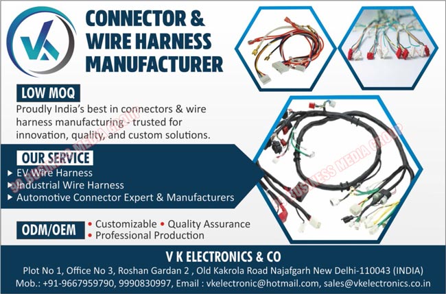 Terminal Block Connectors, SWT Barrier Connectors, Wire Board Connectors, Board Connectors, Screwless Terminal Blocks, PLCC Sockets, IC Sockets, Cable Assemblies, Micro Switches, PCB Fuses, Thermal Greases, Silicon Die Cut Pads, Networking Connectors, Telecom Connectors, Electrical Products, Wire Harnesses, Home Appliance Wire Harnesses, Home Automation Wire Harnesses, Home Lighting Wire Harnesses, Automotive Connectotrs, EV Wire Harnesses, Industrial Wire Harnesses