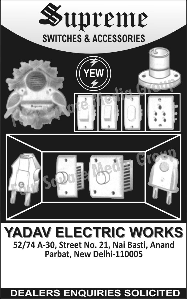 Electrical Switches, Electrical Accessories, Fan Regulators, Electric Lamp Holders, Electric Sockets